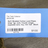 Soft Braided Cotton Lead Rope, snap *gc, cuts, frayed, snags, exposed core, hay, mnr hair
