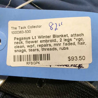 Lt Winter Blanket, attach neck, flower embroid., 2 legs *vgc, clean, wpf, repairs, mnr faded, hair, snags, tears, threads, rubs
