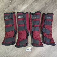 Front & Hind Fleece Lined Shipping Boots *gc, clean, older, clumpy, hairy velcro, mnr residue/dirt, hair, dirt, stains

