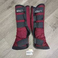 Front & Hind Fleece Lined Shipping Boots *gc, clean, older, clumpy, hairy velcro, mnr residue/dirt, hair, dirt, stains
