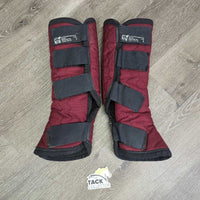 Front & Hind Fleece Lined Shipping Boots *gc, clean, older, clumpy, hairy velcro, mnr residue/dirt, hair, dirt, stains
