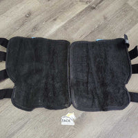 Front & Hind Fleece Lined Shipping Boots *gc, clean, older, clumpy, hairy velcro, mnr residue/dirt, hair, dirt, stains
