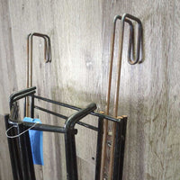 Set of 3: 1 Stall Mount Bracket, sliding hooks, 2 Wire Saddle Racks, hooks *gc, rust, scuffs, scratches
