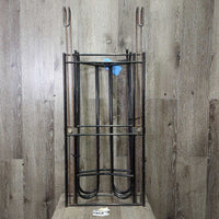 Set of 3: 1 Stall Mount Bracket, sliding hooks, 2 Wire Saddle Racks, hooks *gc, rust, scuffs, scratches
