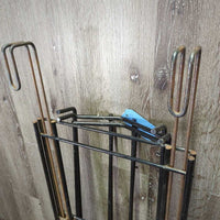 Set of 3: 1 Stall Mount Bracket, sliding hooks, 2 Wire Saddle Racks, hooks *gc, rust, scuffs, scratches
