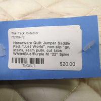 Quilt Jumper Saddle Pad, "Just World", non-slip *gc, stains, seam pulls, cut tabs
