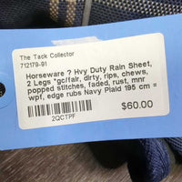 Hvy Duty Rain Sheet, 2 Legs *gc/fair, dirty, rips, chews, popped stitches, faded, rust, mnr wpf, edge rubs
