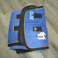 Med Winter Stable Blanket, attached legs *gc/fair, clean, unstitched seams, peeled & holey edges, faded, marker
