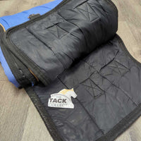 Med Winter Stable Blanket, attached legs *gc/fair, clean, unstitched seams, peeled & holey edges, faded, marker
