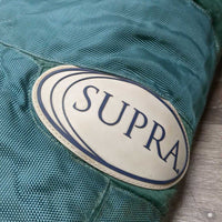 Light Quilt Winter Stable Blanket, 1 elastic leg/tail strap *gc/fair, clean, residue, repairs, stains, faded, older, snags, rubs
