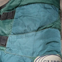 Light Quilt Winter Stable Blanket, 1 elastic leg/tail strap *gc/fair, clean, residue, repairs, stains, faded, older, snags, rubs
