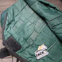 Light Quilt Winter Stable Blanket, 1 elastic leg/tail strap *gc/fair, clean, residue, repairs, stains, faded, older, snags, rubs

