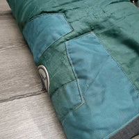 Light Quilt Winter Stable Blanket, 1 elastic leg/tail strap *gc/fair, clean, residue, repairs, stains, faded, older, snags, rubs
