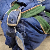 Light Quilt Winter Stable Blanket, 2 legs *gc/fair, clean, snags, unstitched seams, repairs, rips, older
