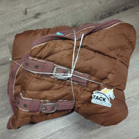 Hvy Quilt Winter Stable Blanket, 2 legs *gc/fair, clean, v.rubbed & snagged, marker, faded, older?, rips, repairs, hair
