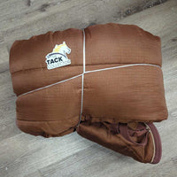 Hvy Quilt Winter Stable Blanket, 2 legs *gc/fair, clean, v.rubbed & snagged, marker, faded, older?, rips, repairs, hair
