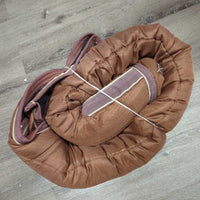 Hvy Quilt Winter Stable Blanket, 2 legs *gc/fair, clean, v.rubbed & snagged, marker, faded, older?, rips, repairs, hair
