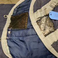 Med Quilt Winter Stable Blanket *fair, clean, faded, v.rubbed & holey lining, unstitched seams, straps & edges, older

