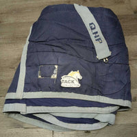 Med Quilt Winter Stable Blanket *fair, clean, faded, v.rubbed & holey lining, unstitched seams, straps & edges, older
