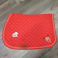 Thin Quilt Jumper Saddle Pad, Reindeer Embroidery *gc, clean, stains, pills, cut tabs
