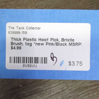 Thick Plastic Hoof Pick, Bristle Brush, tag *new
