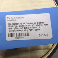 Quilt Dressage Saddle Pad *gc, clean & dirty?, stains, mnr hair, pills, cut tabs, stains

