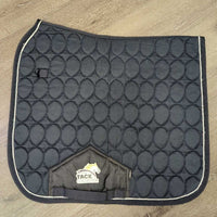 Thin Quilt Dressage Saddle Pad, 2x piping *gc, clean, v.hairy, mnr snags, cut tabs, seam pulls
