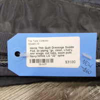 Thin Quilt Dressage Saddle Pad, 2x piping *gc, clean, v.hairy, mnr snags, cut tabs, seam pulls
