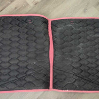 Quilt Dressage Pad, piping, bling, Faux Fur Bell Boots, 4 Polo Wraps, Bag *vgc, clean, hair, mnr dirt, stains, rubs, threads, cut tabs
