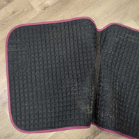 Suede Quilt Dressage Pad, Front & Hind Closed Boot Set *vgc, clean, cut tabs, hair, mnr dirt, rubs, v. mnr holey edges
