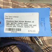 Med Winter Blanket, x2 legs *gc/fair, faded, clean, discolored, rubs, sm holes, mnr wpf, frayed, pills, residue, repairs
