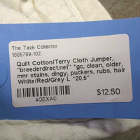 Quilt Cotton/Terry Cloth Jumper, "breederdirect.net" *gc, clean, older, mnr stains, dingy, puckers, rubs, hair
