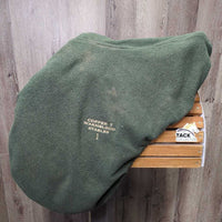 17 XW *6.5" Stubben Edelweiss Close Contact Saddle, Green Fleece Cover, Wool Flocking, Med Front Blocks, Flaps: 14.25"L x 12.5W *No Serial #
