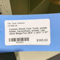 Custom Wood Tack Trunk, saddle holder, horseshoes, wheels *vgc, clean
