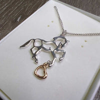 Horse and Heart Dangling Necklace, Chain, Box, *new
