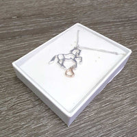 Horse and Heart Dangling Necklace, Chain, Box, *new

