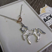 Horse and Heart Dangling Necklace, Chain, Box, *new
