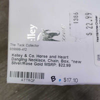 Horse and Heart Dangling Necklace, Chain, Box, *new
