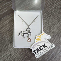 Horse and Heart Dangling Necklace, Chain, Box, *new

