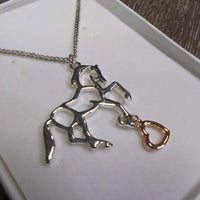 Horse and Heart Dangling Necklace, Chain, Box, *new
