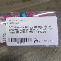 DIY Jewelry Kit, 72 Beads, Metal Charms, Clasps, Elastic Cord, Box, *new
