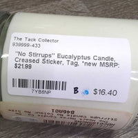 "No Stirrups" Eucalyptus Candle, Creased Sticker, Tag, *new
