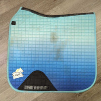 Satin Quilt Dressage Saddle Pad, Mesh Spine *gc/fair, stains, holey & stained edges, v.hairy, cut tabs, mnr snags, rubs

