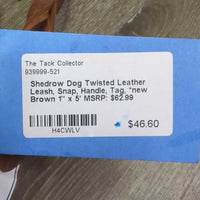 Dog Twisted Leather Leash, Snap, Handle, Tag, *new
