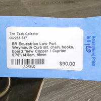 Low Port Weymouth Curb Bit, chain, hooks, board *new
