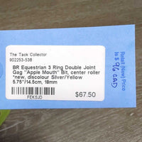 3 Ring Double Joint Gag "Apple Mouth" Bit, center roller *new, discolour
