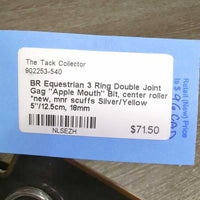 3 Ring Double Joint Gag "Apple Mouth" Bit, center roller *new, mnr scuffs
