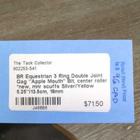 3 Ring Double Joint Gag "Apple Mouth" Bit, center roller *new, mnr scuffs
