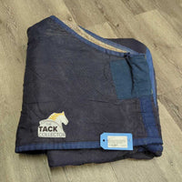 Felt Lined Hvy Cordura Closed Front Winter Stable Blanket, attached Belly "Hannoverian" *gc, clean, repairs, older, puckers, unstitched edge
