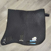 "Pro Core Trainer" Swallowtail Quilt Saddle Pad, 2x Stretchy elastic straps *gc, clean, rubs, pills, frays, hair, fuzzy
